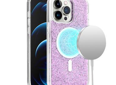 iPhone 15 Epoxy Glitter [Magnetic Circle] ShockProof Hybrid 2.5mm Thick - Light Purple product