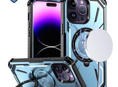 iPhone 15 METKASE Magnetic Ring Stand Premium Ultra Rugged ShockProof Hybrid in Slide-Out Package - Light Blue product