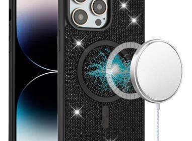 For iPhone 14 PRO MAX 6.7" Diamond [Magnetic Circle] with CD Pattern Hybrid - Black product