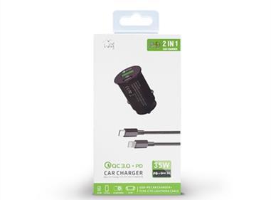 35W Fast Car charger 2 in 1 with Dual ports, C to 8 Pin cable in Black product