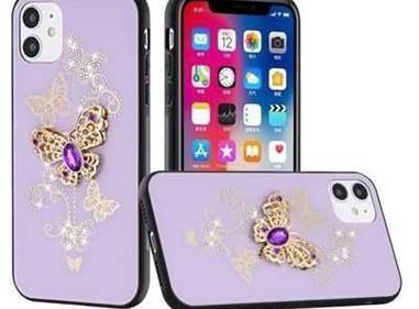 iPhone 13 Pro SPLENDID Diamond Glitter Ornaments Engraving Case Cover - Garden Butterflies Purple product