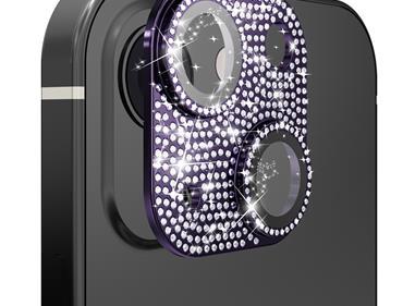iPhone 15 Pro Diamond Bling Camera Lens Full Tempered Glass - Purple product
