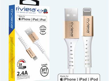  USB - iPhone Lightning - MFI]- 2.4 AMP Fast Charging RIVIERA - White  product