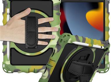 Apple iPad 9th 8th 7th Gen 10.2 inch Tablet Complete 360 Tough Hybrid Kickstand with Shoulder Hand Strap - Camouflage product