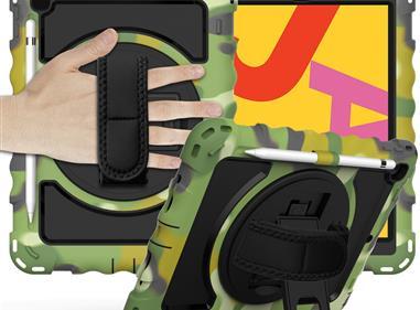 Apple iPad 9.7 inch Tablet Complete 360 Tough Hybrid Kickstand with Shoulder Hand Strap - Camouflage product