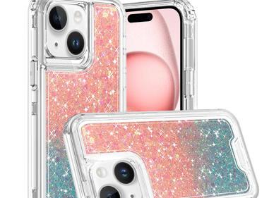 For iPhone 15 Pro Max Case Epoxy Glitter 3in1 Shockproof + 2 Screen Protectors product