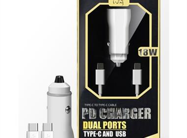 2-IN-1 18W PD Fast Type C&USB Dual Ports Car Charger+Type C to Type C Cable in White product