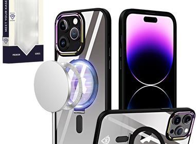 iPhone 15 METKASE Dazzle Magnetic Ring Stand Alloy Chrome Transparent Hybrid in Slide-Out Package - Black product