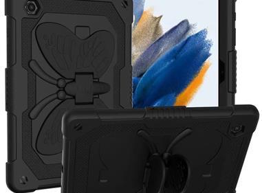 Samsung Galaxy Tab A8 10.5 inch (2022) Butterfly Kickstand 3in1 Tough Hybrid Case Cover with Shoulder Strap - Black/Black product