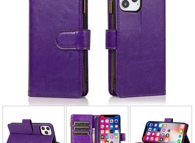 iPhone 15 Luxury Wallet Card ID Zipper Money Holder Case Cover - Dark Purple product