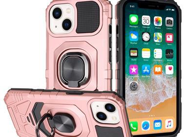iPhone 15 Robotic Hybrid with Magnetic Ring Stand Case Cover - Rose Gold product