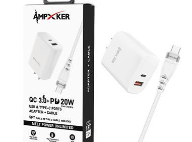 COMBO - USB & Type C - Dual Port - Adapter + 5FT Cable -White product