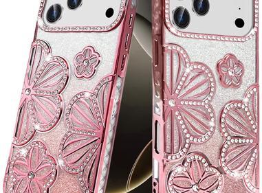 IPhone 17 Pro Cases Pro Shimmer Glitter Floral Design Thick TPU Case Cover  product