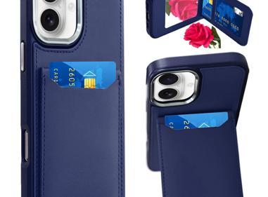 For iPhone 17 Premium Quality Card Holder with Mirror Inside PU Leather Hybrid Case Cover product