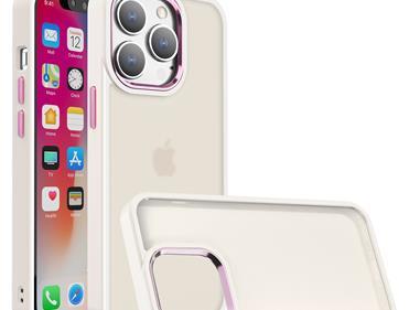 iPhone 15 Polished Oil Thick Acrylic Metal Button Hybrid Case Cover - Beige product