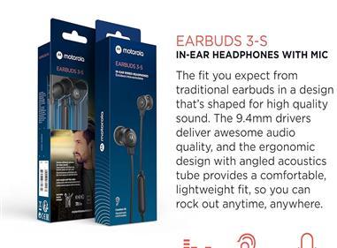 Motorola Earbuds 3-S Wired Earbuds with Microphone BLACK (LANE B RACK 5) product