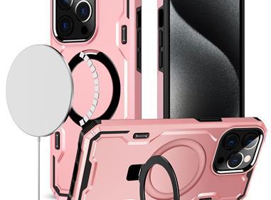 iPhone 15 Magnetic Ring Stand Simplistic Tough Hybrid Case Cover - Rose Gold product