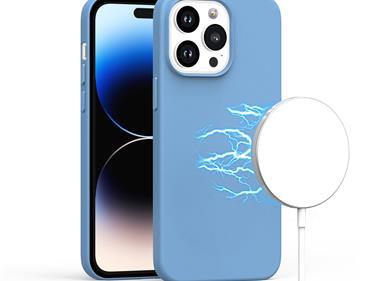 iPhone 15 PU Leather with inner [Magnetic Circle] Colored Metal Buttons - Sky Blue product