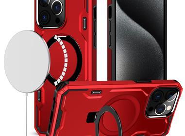  iPhone 15 Magnetic Ring Stand Simplistic Tough Hybrid Case Cover - Red product