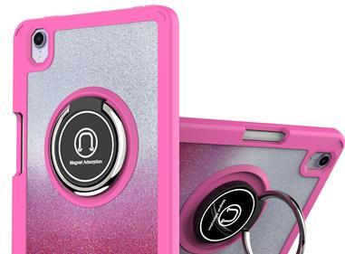 Apple iPad Mini 6th Gen 8.3 inch (2021) Two Tone Diamond Bling Magnetic Ring Stand Hybrid Case Cover - Hot Pink Diamond product