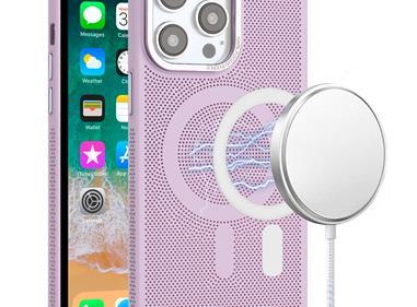 iPhone 15 Magnetic Ring Radiator Design Hybrid with Metal Buttons Case Coverr - Light Purple product