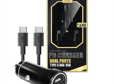 2-IN-1 18W PD Fast Type C&USB Dual Ports Car Charger + Type C to Type C Cable Cord in Black product
