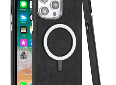 iPhone 12 Pro Max 6.7 Fashion Chrome Edged Camera [Magnetic Circle] PU Leather Hybrid - Black product
