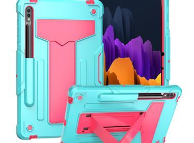 Samsung Tab S8 / Tab S7 Tablet Vertical 3in1 Tough Hybrid Kickstand - Teal/Hot Pink product