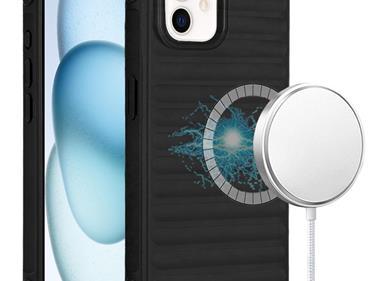  iPhone 15 METKASE Chrome Lined Pattern [Magnetic Circle] Premium Case - Black product