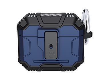 AirPods 3 Rugged ShockProof Hybrid With Open Button Metal Hook Case Cover - Blue product