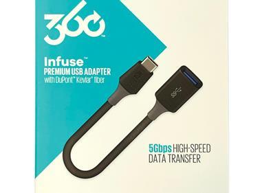 360 INFUSE PREMIUM USB ADAPTER 5GBPS HIGH SPEED DATA TRANSFER - USBC TO USB - 6 INCH - BLACK product