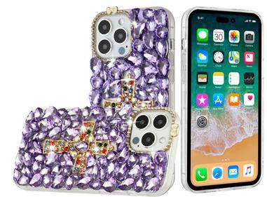  iPhone 15 Cross Full Diamond Bling Case Cover - Purple product