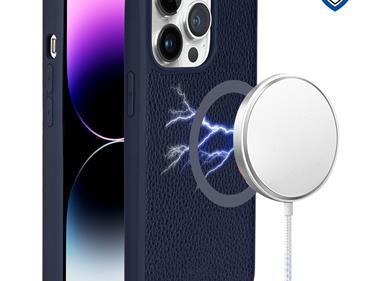  iPhone 15 METKASE Chrome Lined Pattern [Magnetic Circle] Premium Case - Dark Blue product