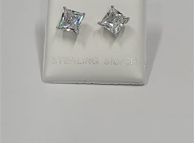 PRINCESS-CUT CUBIC ZIRCONIA STUD SILVER EARRINGS 5MM product