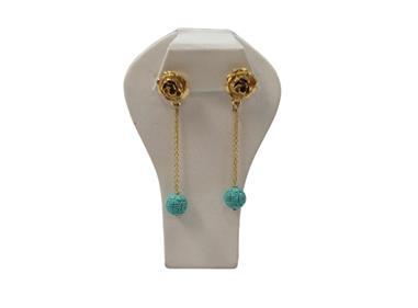 Extra Long Gold Rose turquoise dangle Earrings product