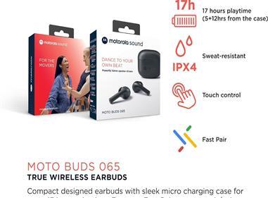 Motorola Moto Buds 065 - True Wireless, Ear Buds, Noise Isolation and 17 Hours Playtime, Touch Control on Both Earbuds, IPX4 Water Resistant, ENC mic for Clear Voice Calls product