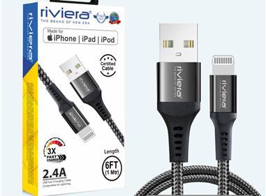 [USB - iPhone Lightning - MFI] Fast Charging Cable - RIVIERA - BLACK Braided product
