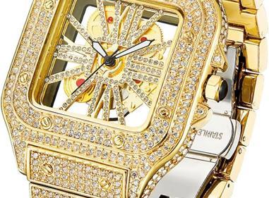 Moissanite Diamond Skeleton Openwork Quartz Watch – Unisex Luxury Transparent Mechanical Look, Stainless Steel Strap  product
