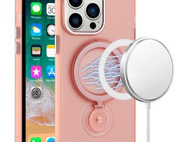 iPhone 15 Hoop Kickstand [Magnetic Circle] HD Transparent Chrome Hybrid - Pink product