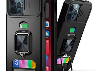 iPhone 12 & iPhone 12 Pro (Open Camera Hole) Multi-Functional Card Slot Hybrid Case with Magnetic Ring Stand product