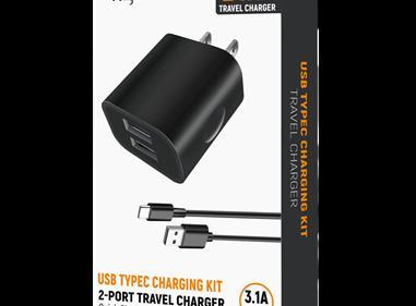 2-IN-1 3.1A Fast Dual USB Wall Charger+ Tpye C Charging Cable Cord for Samsung Note10 S8 S9 S10 in Black product