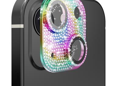 iPhone 15 Diamond Bling Camera Lens Full Tempered Glass - Mixed Color product