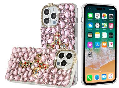 iPhone 15 Cross Full Diamond Bling Case Cover - Pink product