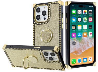  iPhone 15 Glitter Hybrid With Ring Stand Square Heart Passion Hybrid Case Cover - Gold product