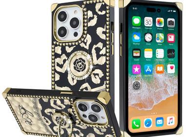  iPhone 15 SQUARE Passion Glitter Diamond Ring Stand Case Cover - BLACK CHROME product
