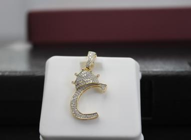 10K Gold With Natural Diamonds Initial C King Crown Minimalist Pendant product