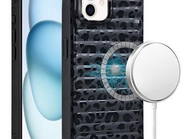 iPhone 15 METKASE Chrome Lined Pattern [Magnetic Circle] Premium Case - Leopard Black product