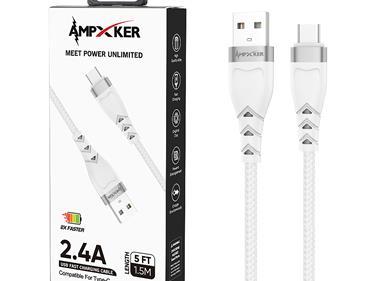 AMPUSB-TC-WT USB to Type C - Cable - 2.4 AMP - Nylon Braided Aluminium Alloy - WHITE product