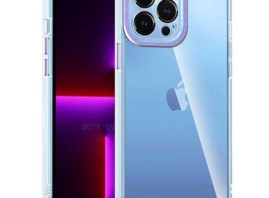 iPhone 15 Transparent Clear Hybrid with Matching Metal Buttons and Camera Protection - Purple product