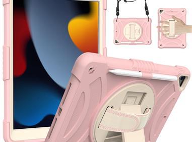 Apple iPad 9th 8th 7th Gen 10.2 inch Tablet Hand and Shoulder Strap with Kickstand 3in1 Tough Hybrid - Rose Gold product